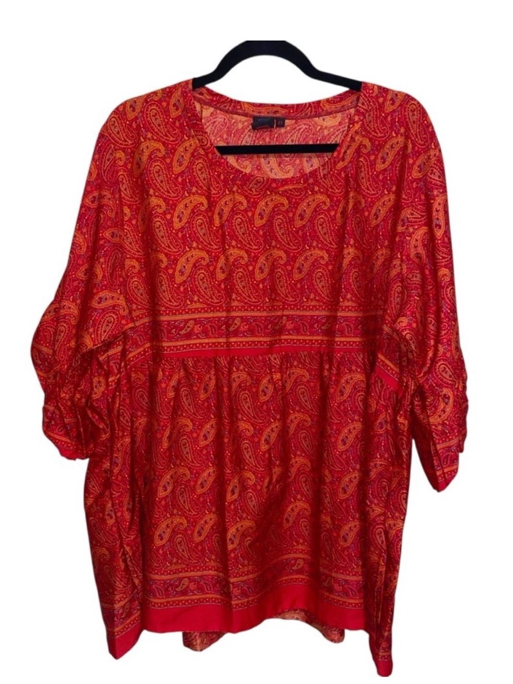 Aller Simplement Top Womens Plus
Size 2X Boho Tunic Blouse Red
Paisley Pockets